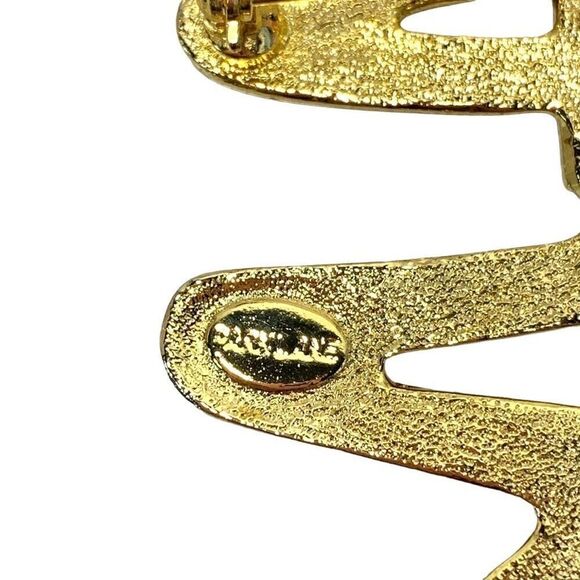 Vintage Park Lane 3" Gold Tone Swiggle Pattern Brooch with Rhinestones - Picture 5 of 6